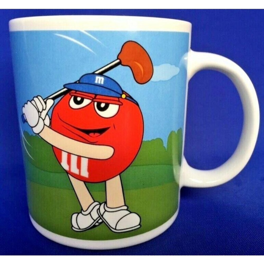 M&M's Coffee Mug Ceramic White Sports Golf Baseball Red Yellow OS